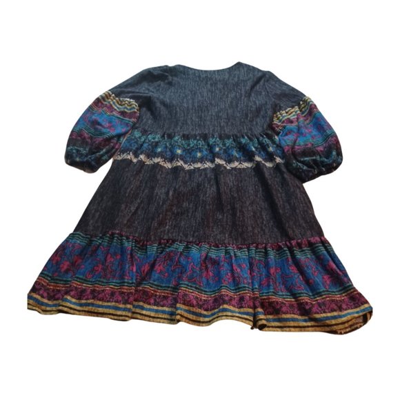 BLEECKER 126 DARK GREY AND FLORAL PRINT MIDI FLOUNCE DRESS SIZE 6 & 8 - Picture 2 of 4